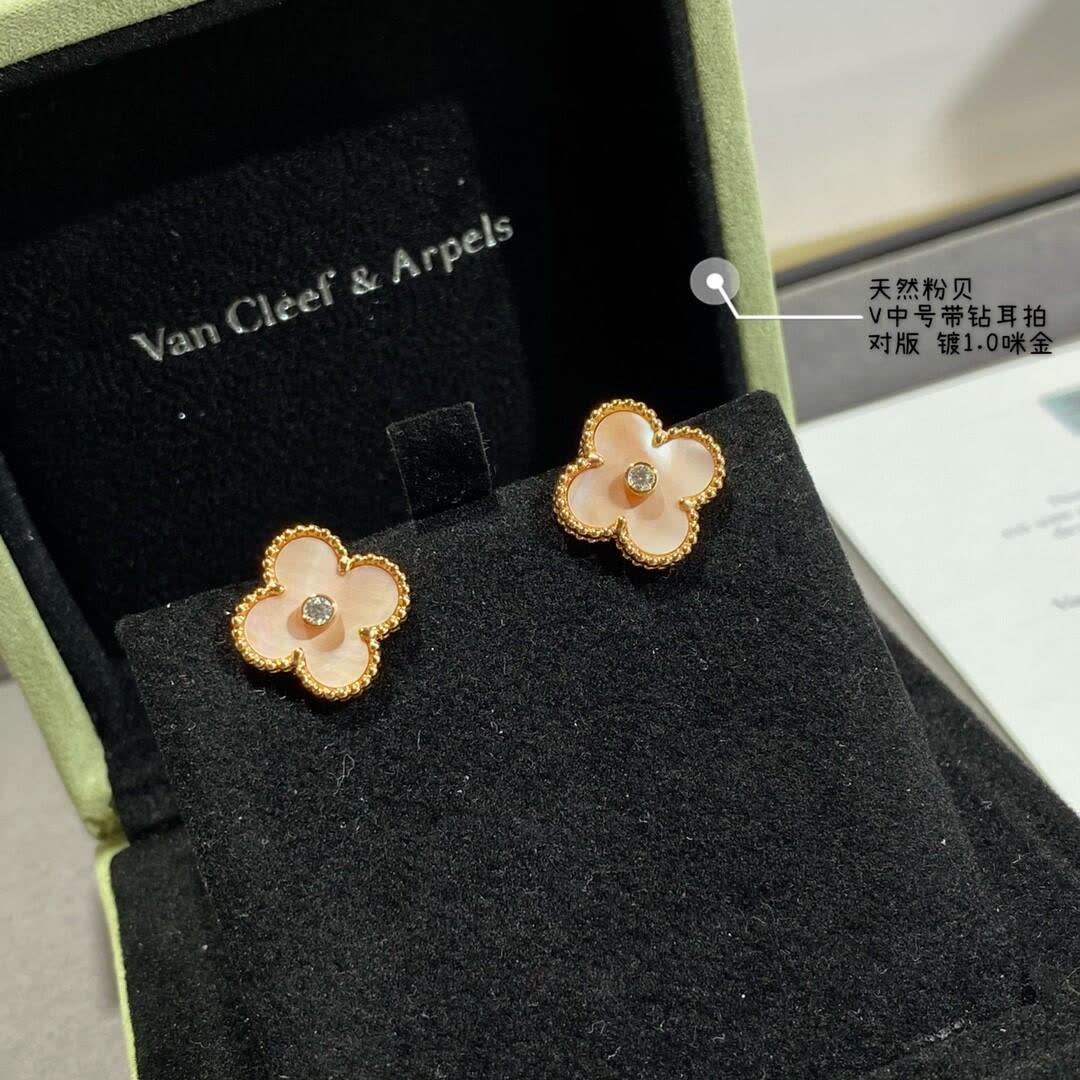 Van Cleef & Arpels Alhambra Earrings with Pink Opal and Diamond